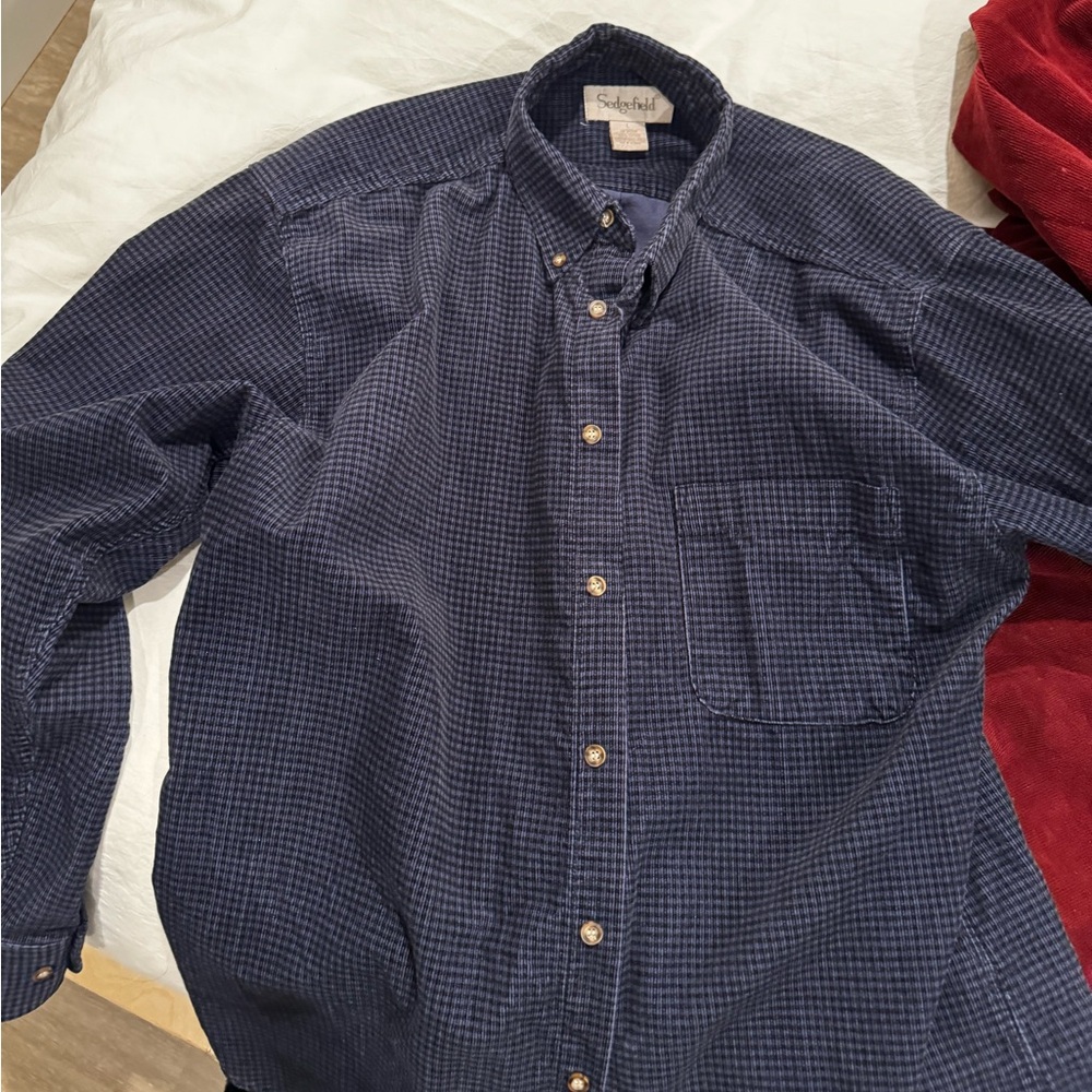 Sedgefield navy black checkered corduroy shirt